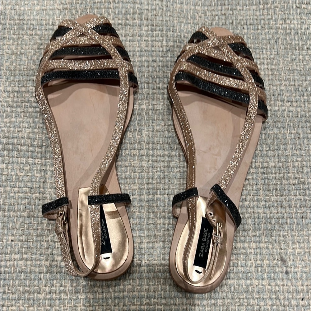 Zara Black and Gold Strappy Women's Sandals